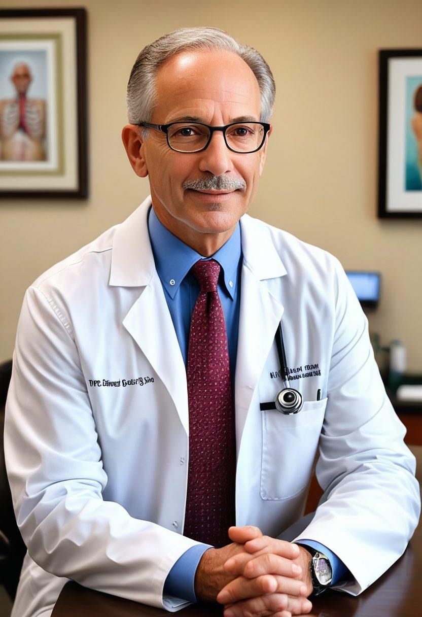A warm, inviting medical office with Dr. Richard Singer MD, attentively listening to a patient, surrounded by modern medical equipment. A comforting atmosphere with subtle hints of personalized care like family photos and cozy decor. Dr. Singer's compassionate demeanor is highlighted, showcasing dedication to excellence in healthcare. super-realistic. vibrant colors. white background.